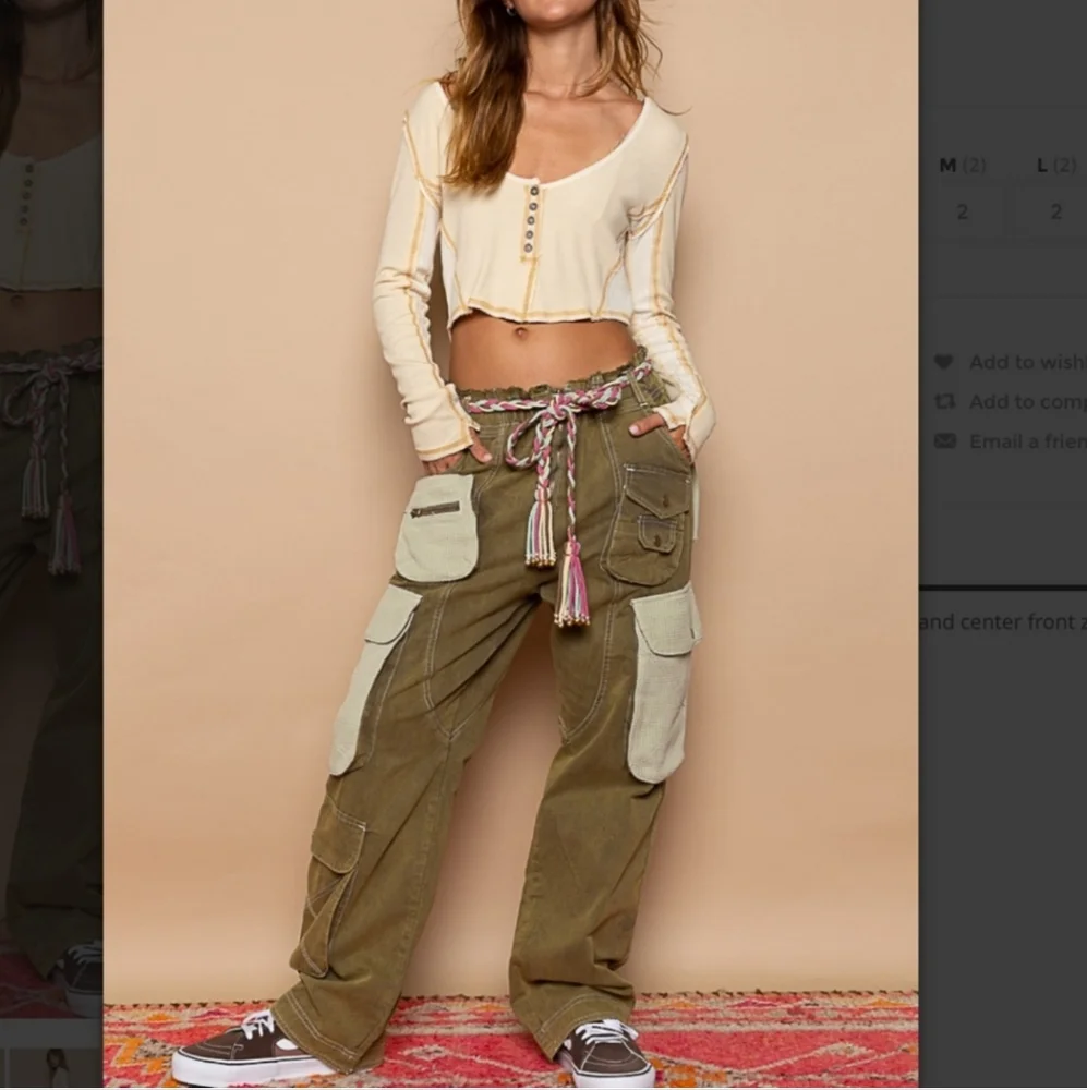 POL Twill and Thermal Cargo Pants with Mixed Fabric Pockets pants - Picture 1 of 12
